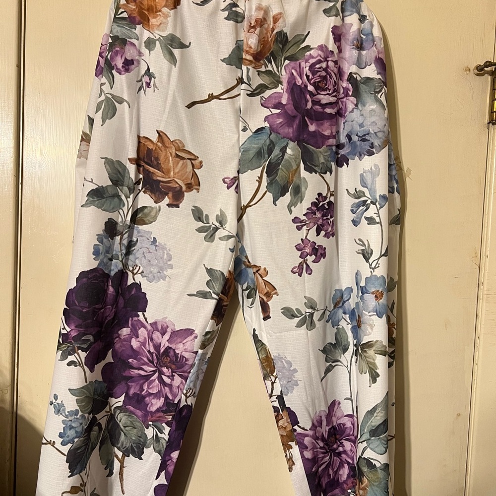 SHEIN Floral Women's Pants - Purple, White, and Brown
